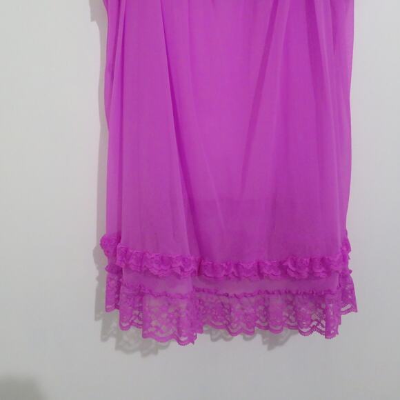 Victoria's Secret Women Sz M Bright Purple Sheer Lace Ruffle Slip Coquette Fairy - Picture 4 of 5
